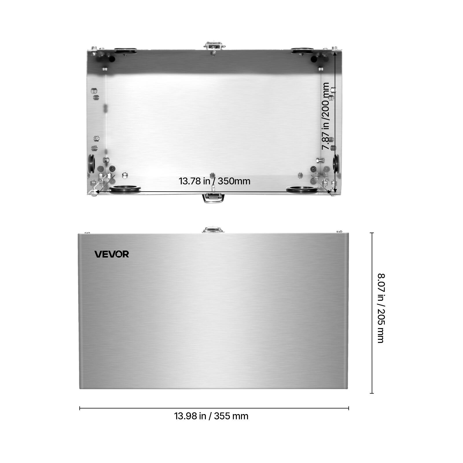 - 7.87 in / 200 mm
- 13.78 in / 350 mm
- 8.07 in / 205 mm
- 13.98 in / 355 mm

VEVOR