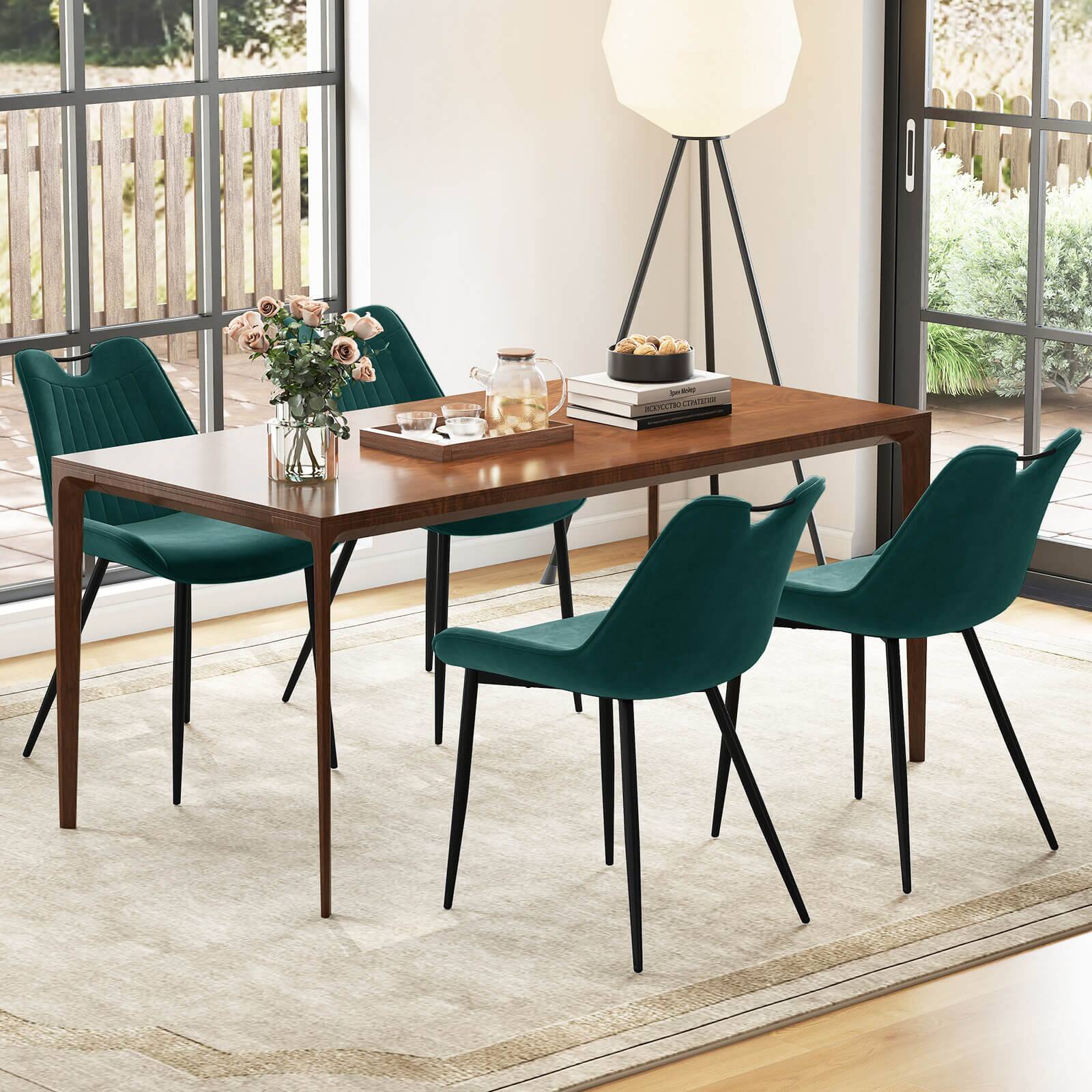 Alt View 3. Costway - Costway Dining Chair Set of 4 Soft Velvet Upholstered Kitchen Chairs with Metal Legs - Green.