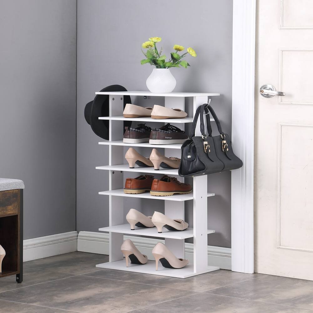 Alt View 3. Loheer - Loheer 7 Tier Vertical Shoe Rack with Hooks White Particle Board - White.