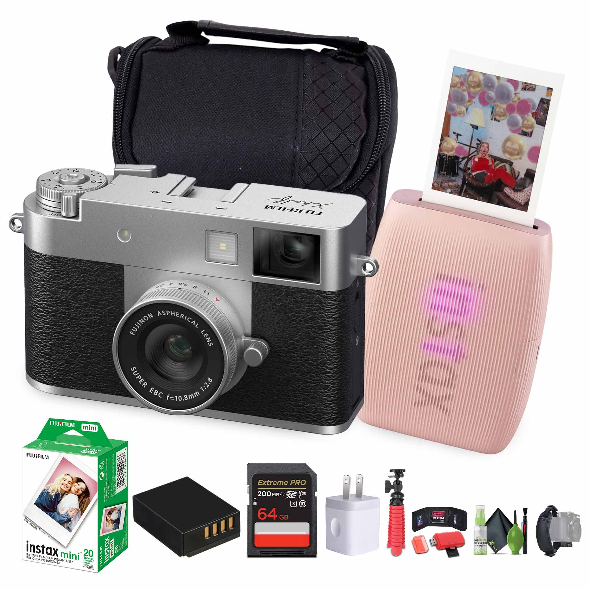 Fujifilm - X Digital Camera , MINI LINK 3 Smartphone Printer(Rose Pink) - Silver