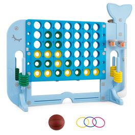 Costway - Jumbo Connect Four Game with Ring-toss Basketball Golf Club & Balls 2 Cups Holders - Blue