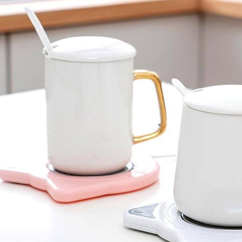 Back. Schertz - Rechargeable Cordless Heated Coffee Mug Warmer Plate for Hot Drinks - Pink.