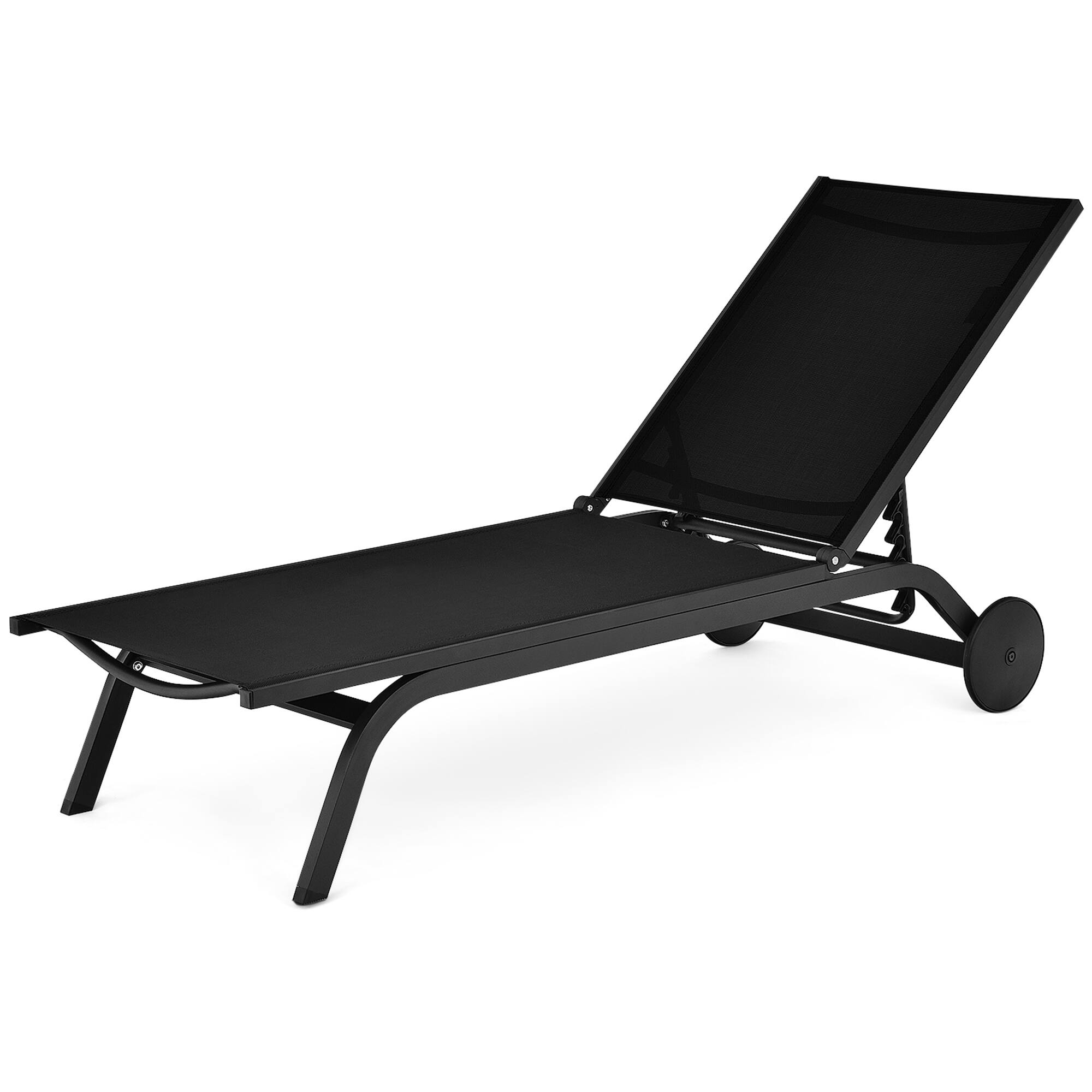 Alt View 4. Gymax - Gymax Set of 2 Patio Chaise Lounge Chair Aluminum Adjustable Recliner w/ Wheels Black - Black.