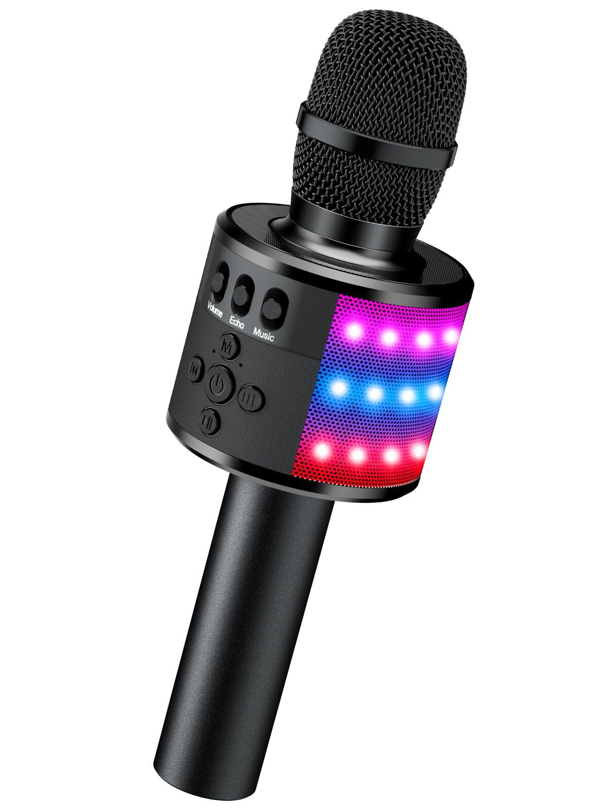 Reds Spade - Karaoke microphone for adults microphones singing mic with disco lights echo effect built in portable - Black