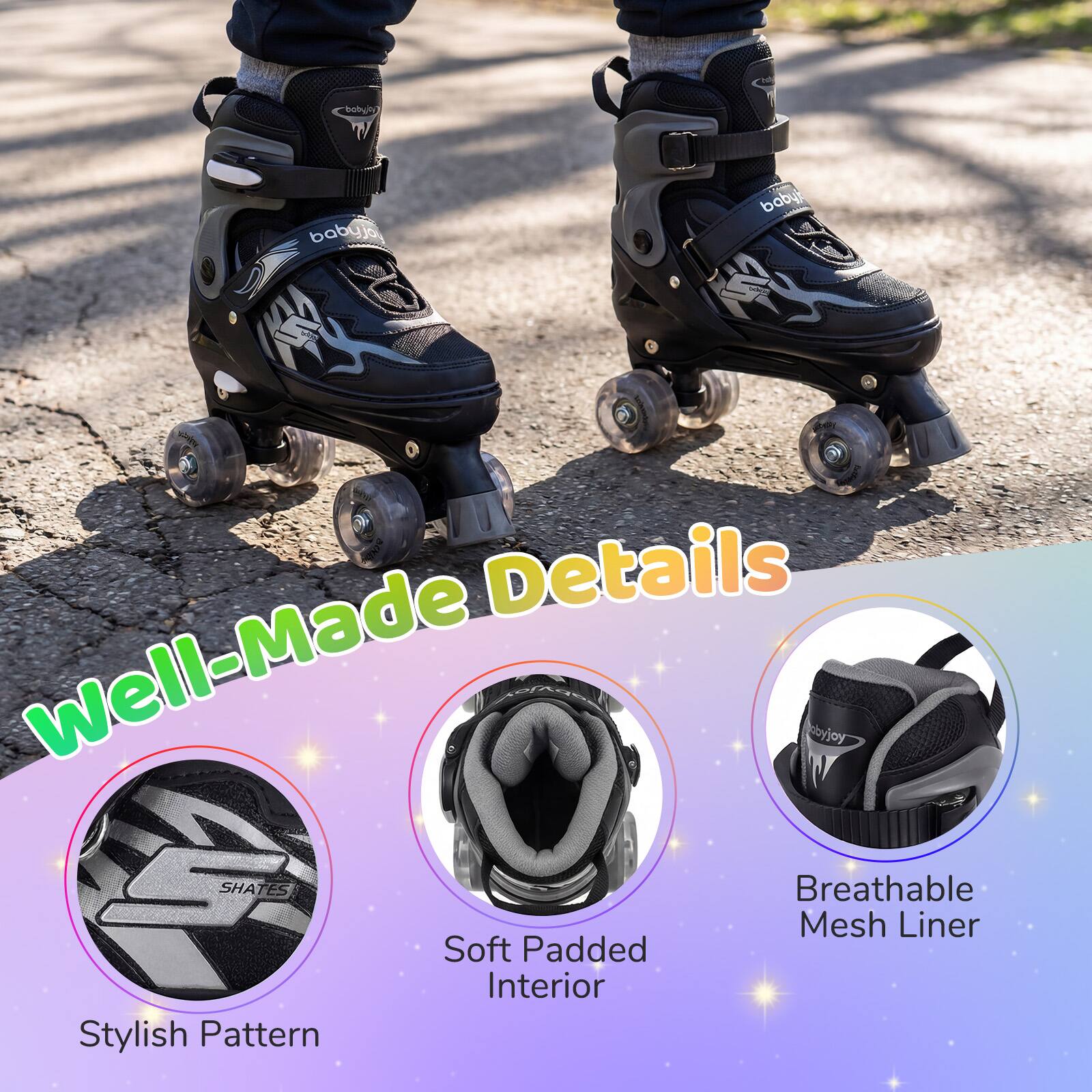 Being Babyjoy, 6 Babyjoy Details Well-Made byjoy SHATES Breathable Mesh Liner Soft Padded Interior Stylish Pattern