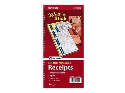 Receipts SC1152WS

Write 'n Stick

self-stick removable Receipts

- 200 carbonless sets
- 2-part
- 5 1/2" x 11" (13.3 x 27.9 cm)