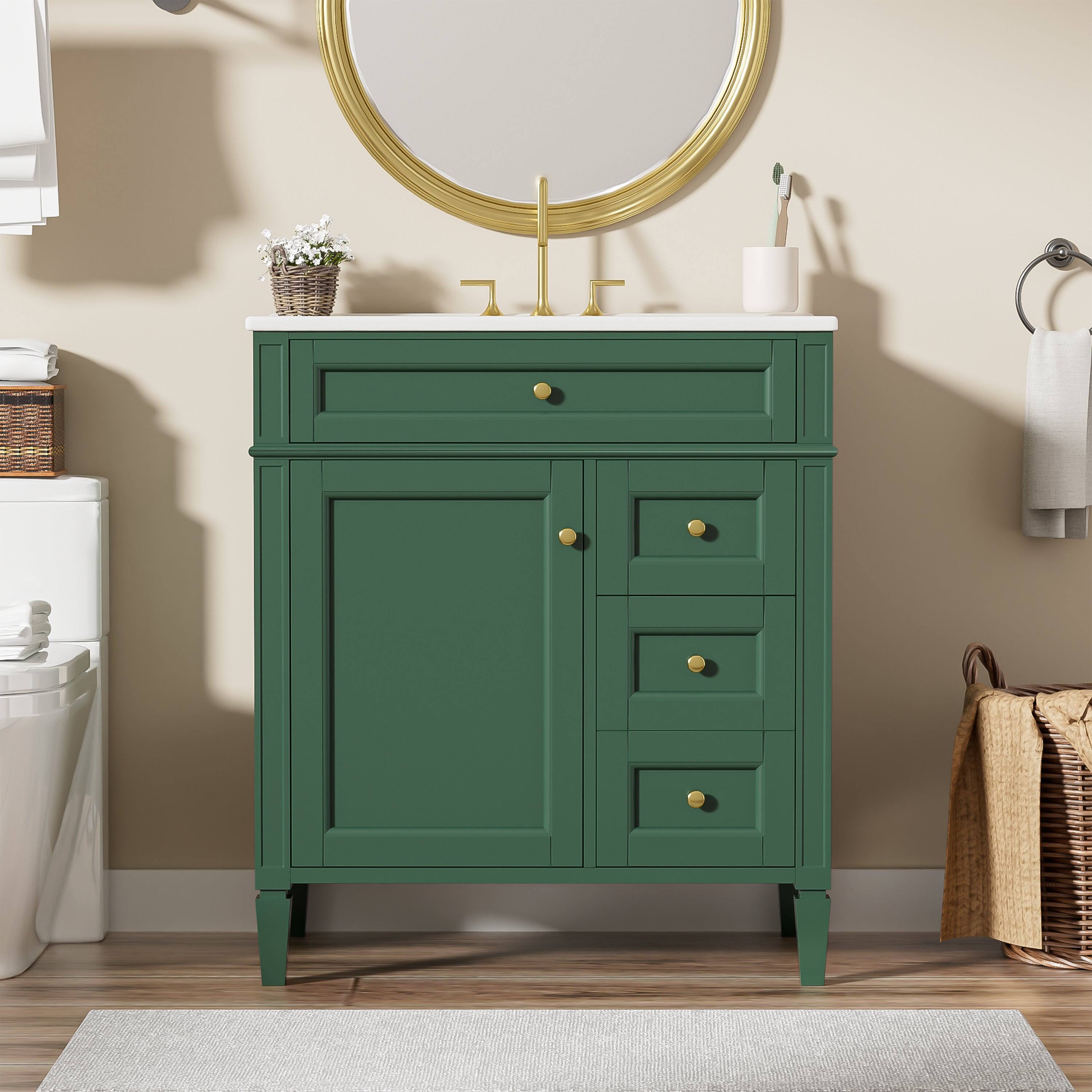 Alt View 4. Boyel Living - 30 Inch Green Bathroom Vanity with Sink Two Drawers Tip Out Drawer One Door - Green.