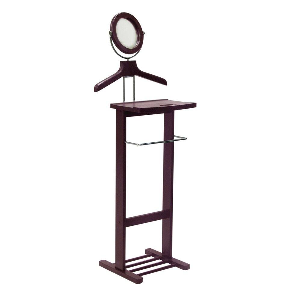 Alt View 1. FurniFact - Espresso Solid Wood Suit Stand, Valet Stand for Clothes with Mirror and Tray - Espresso.