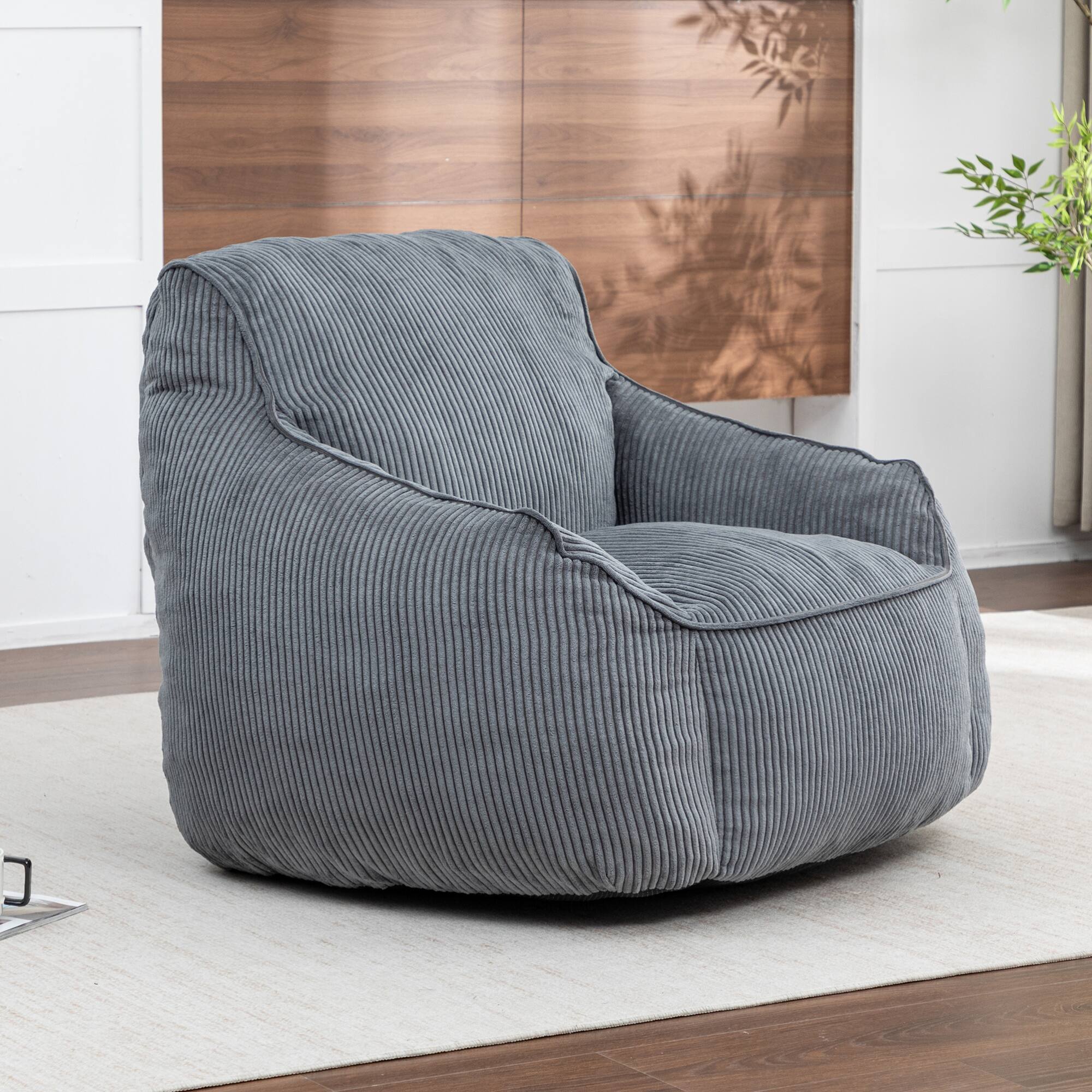 Alt View 2. GOODSILO - Large Corduroy Bean Bag Sofa Chair with Armrests and Included Filler for Living Room and Bedroom - Dark Gray.