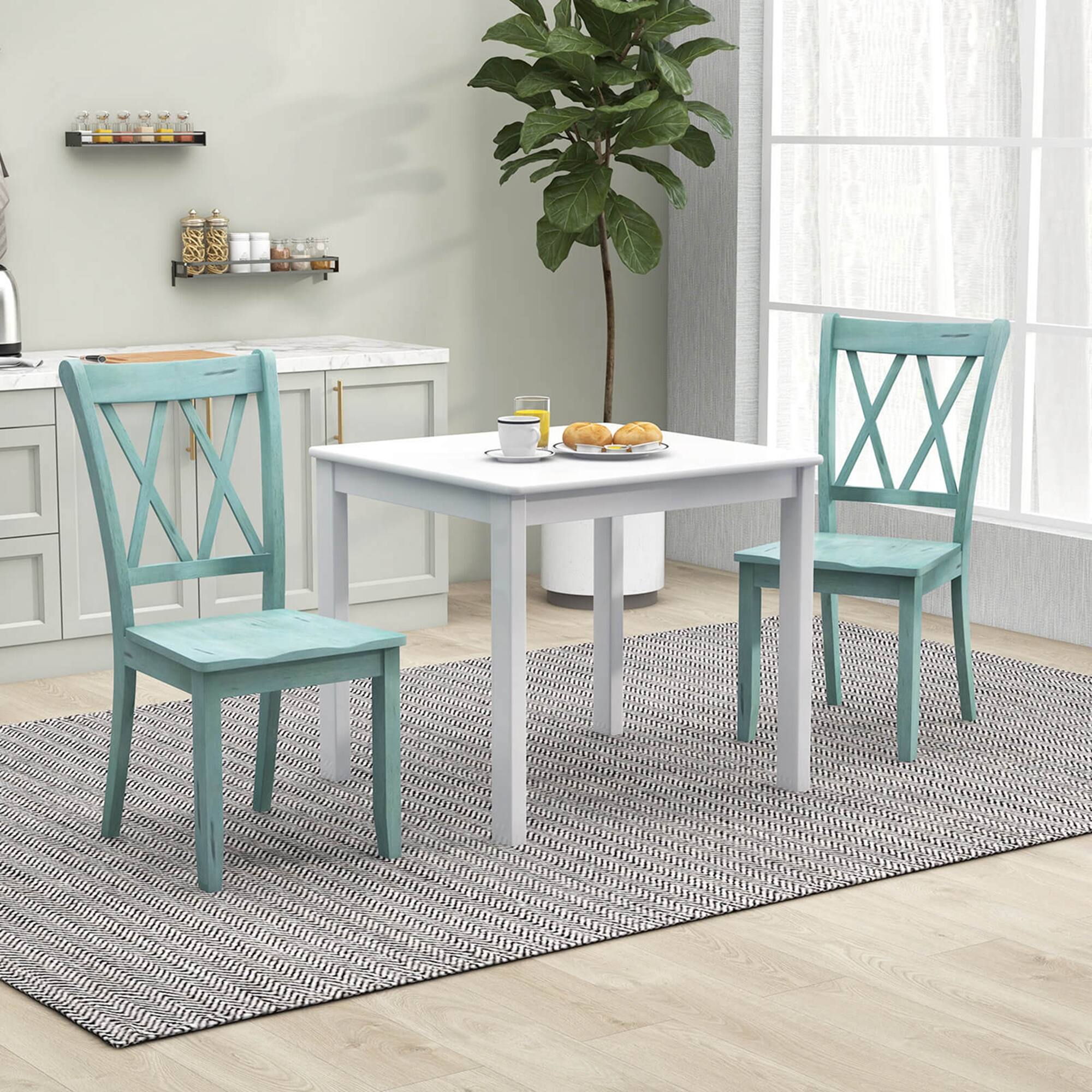 Alt View 1. Costway - Costway Set of 2 Wood Dining Chair Cross Back Dining Room Side Chair Mint Home Kitchen - Mint Green.