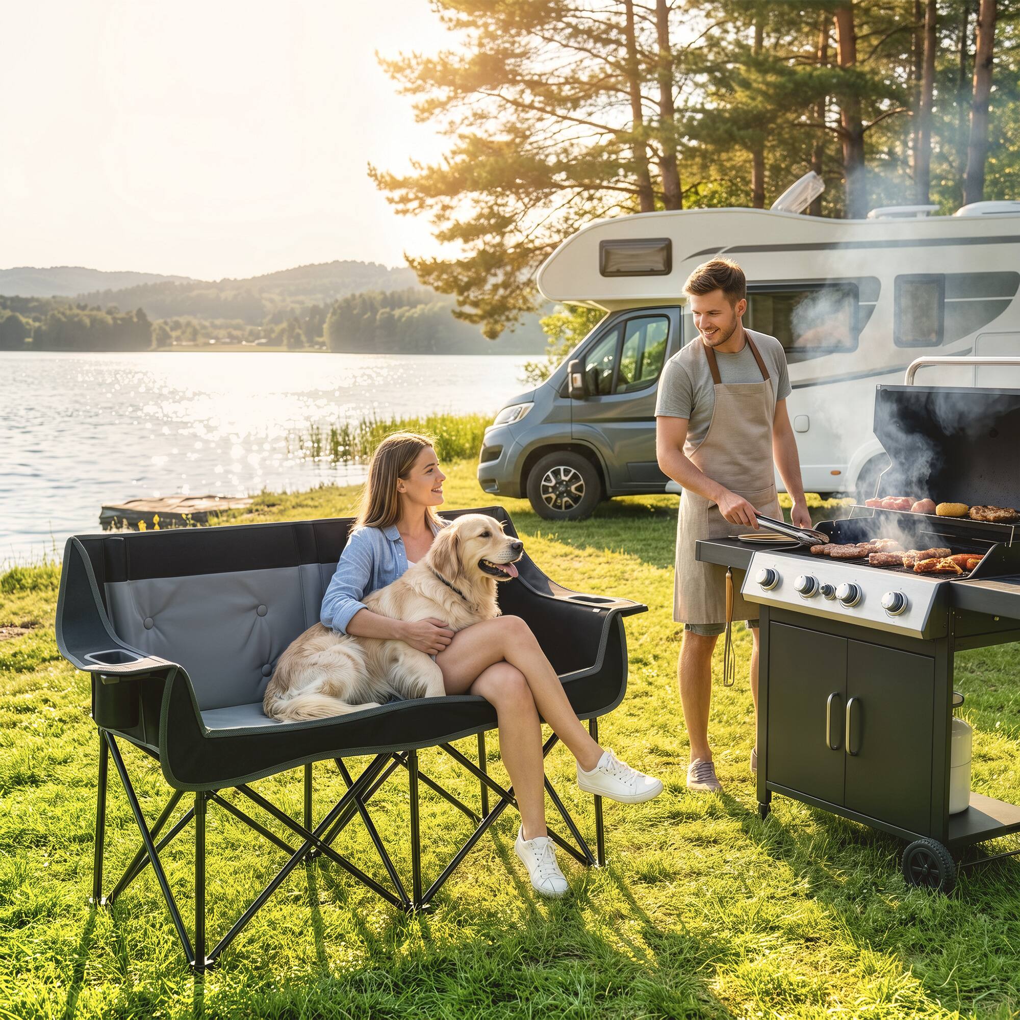 Alt View 1. Outsunny - Double Camping Chair - Black.