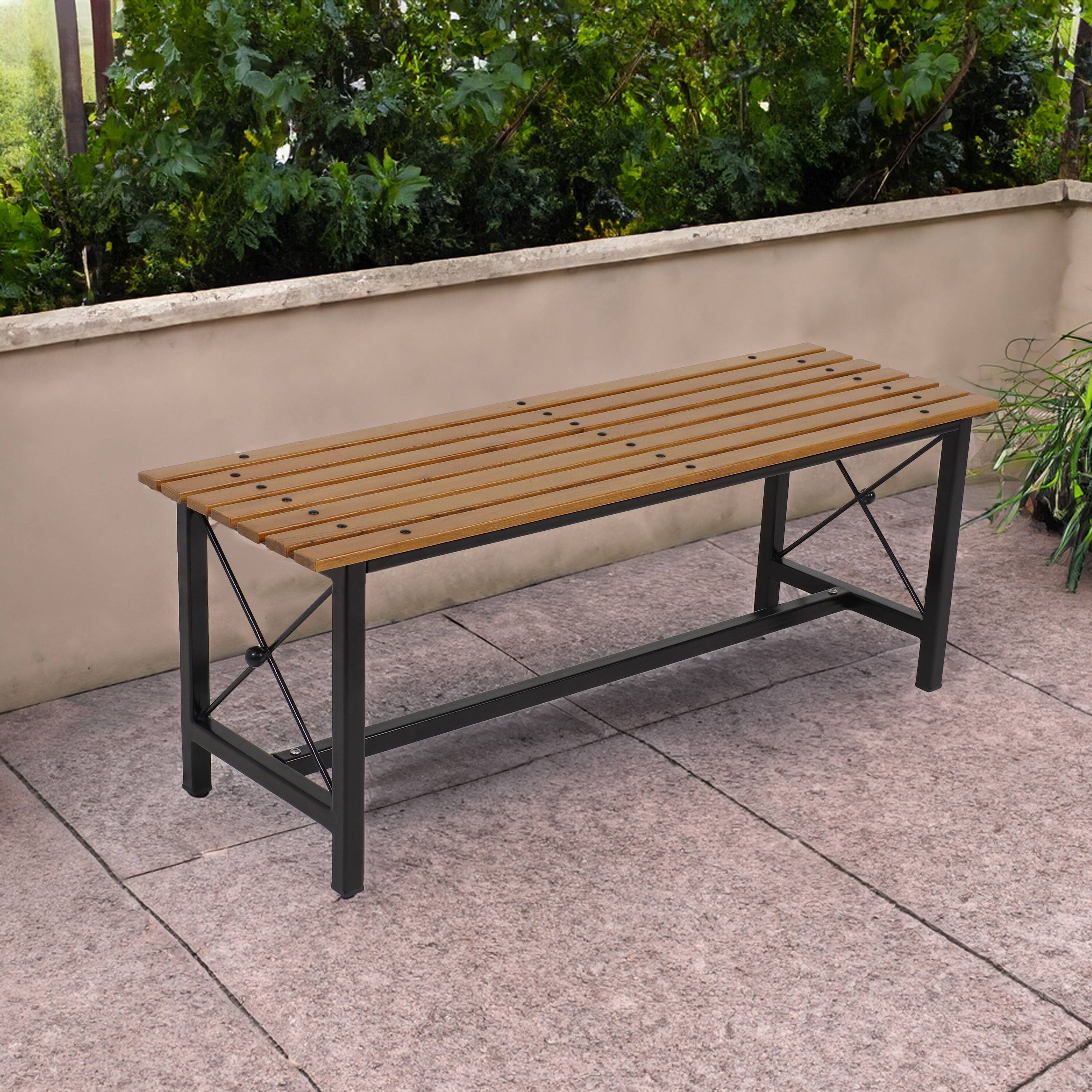 Alt View 3. Sunnydaze - 17.75" European Chestnut Patio Dining Bench - Brown.