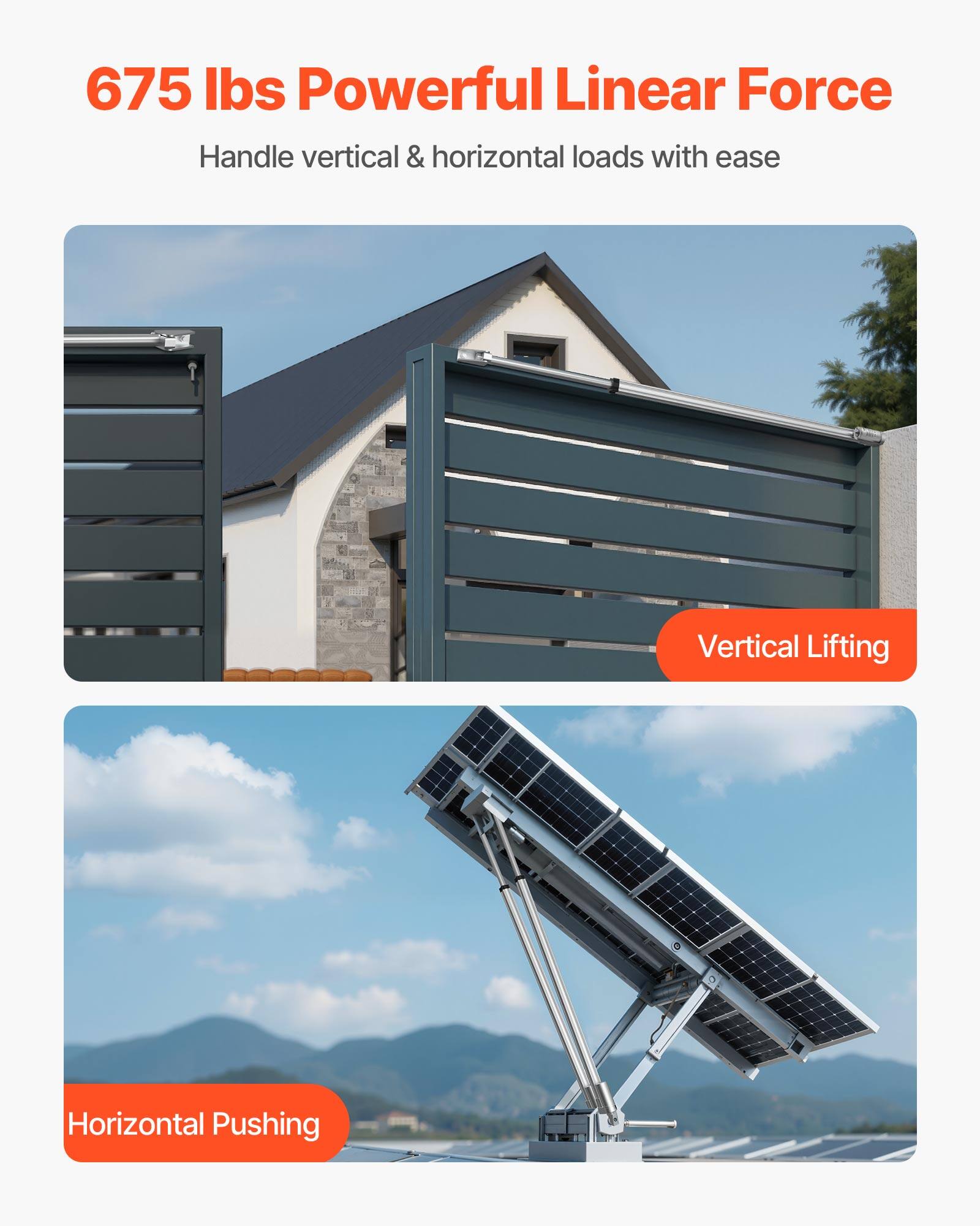 675 lbs Powerful Linear Force  
Handle vertical & horizontal loads with ease  
Vertical Lifting  
Horizontal Pushing