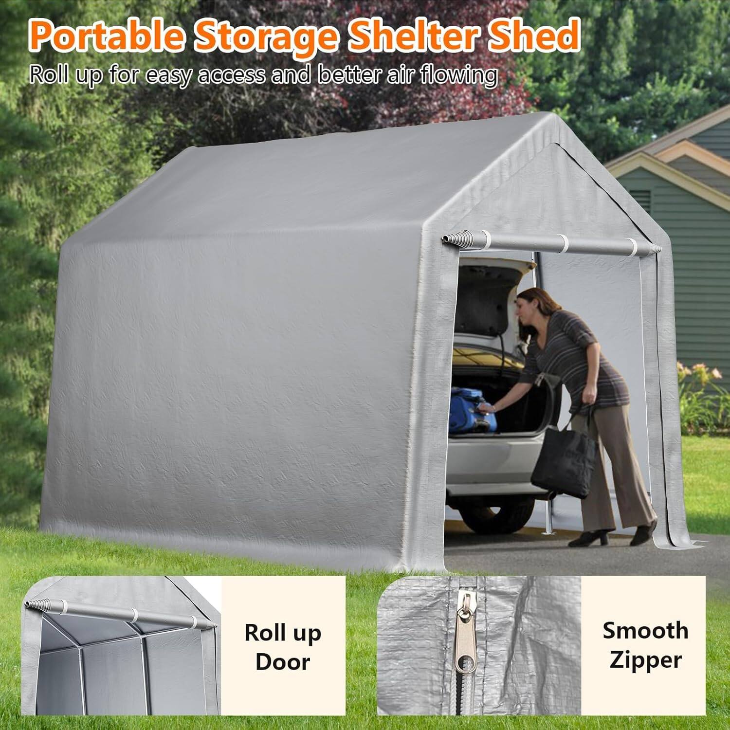 Portable Storage Shelter Shed  
Roll up for easy access and better air flowing  

- Roll up Door  
- Smooth Zipper