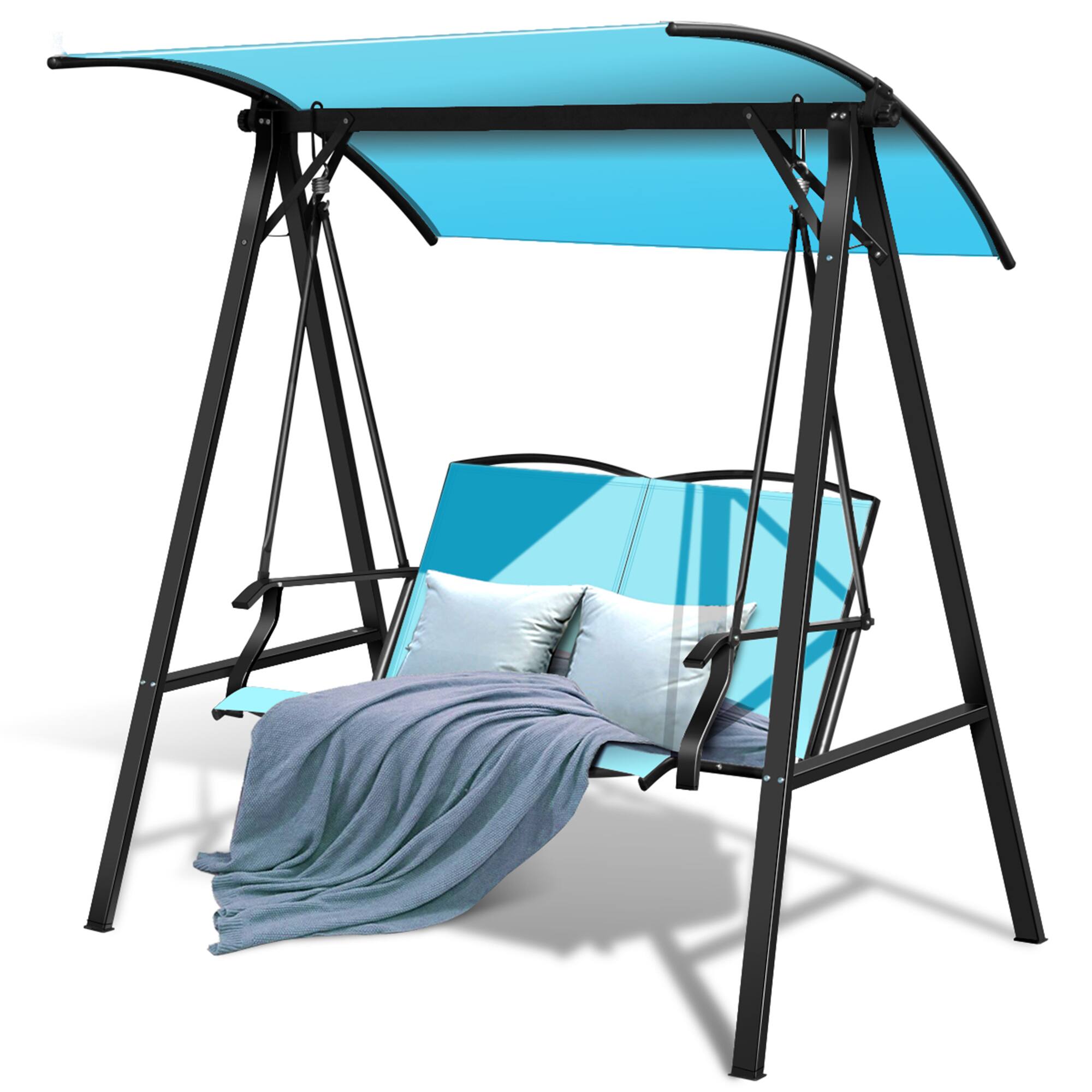 Alt View 4. Gymax - Gymax Patio Canopy Swing Outdoor Swing Chair 2-Person Canopy Hammock Turquoise - Turquoise.