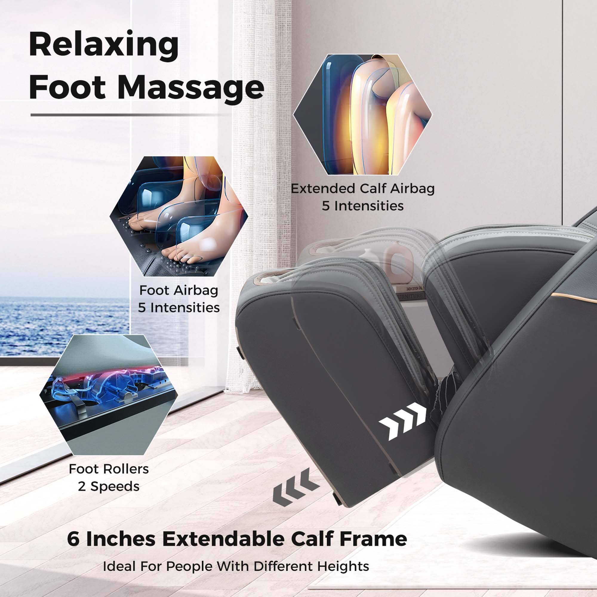 Relaxing Foot Massage: Extended Calf Airbag with 5 Intensities, Foot Airbag with 5 Intensities, IUA Foot Rollers with 2 Speeds, 6 Inches Extendable Calf Frame - Ideal for People with Different Heights.