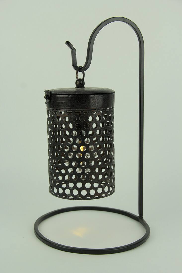 Alt View 1. PD Home & Garden - Black Metal Cage Hanging LED Accent Light with Stand - Black.