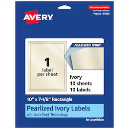 Avery - Pearlized Ivory Rectangle Labels, 10" x 7.5", 10ct - White