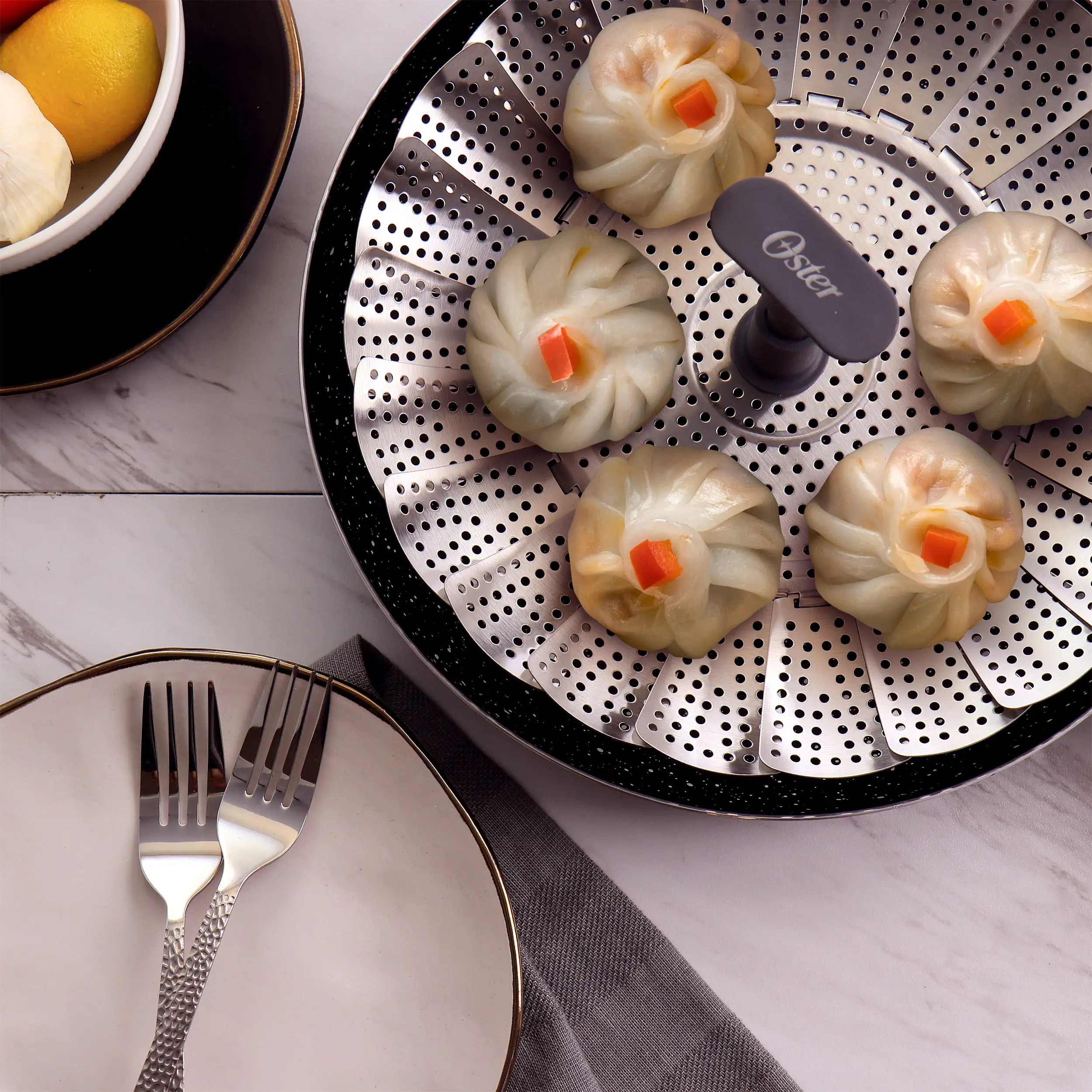 Alt View 4. Oster - Oster Bluemarine Expandable Stainless Steel Steamer Basket - Silver.