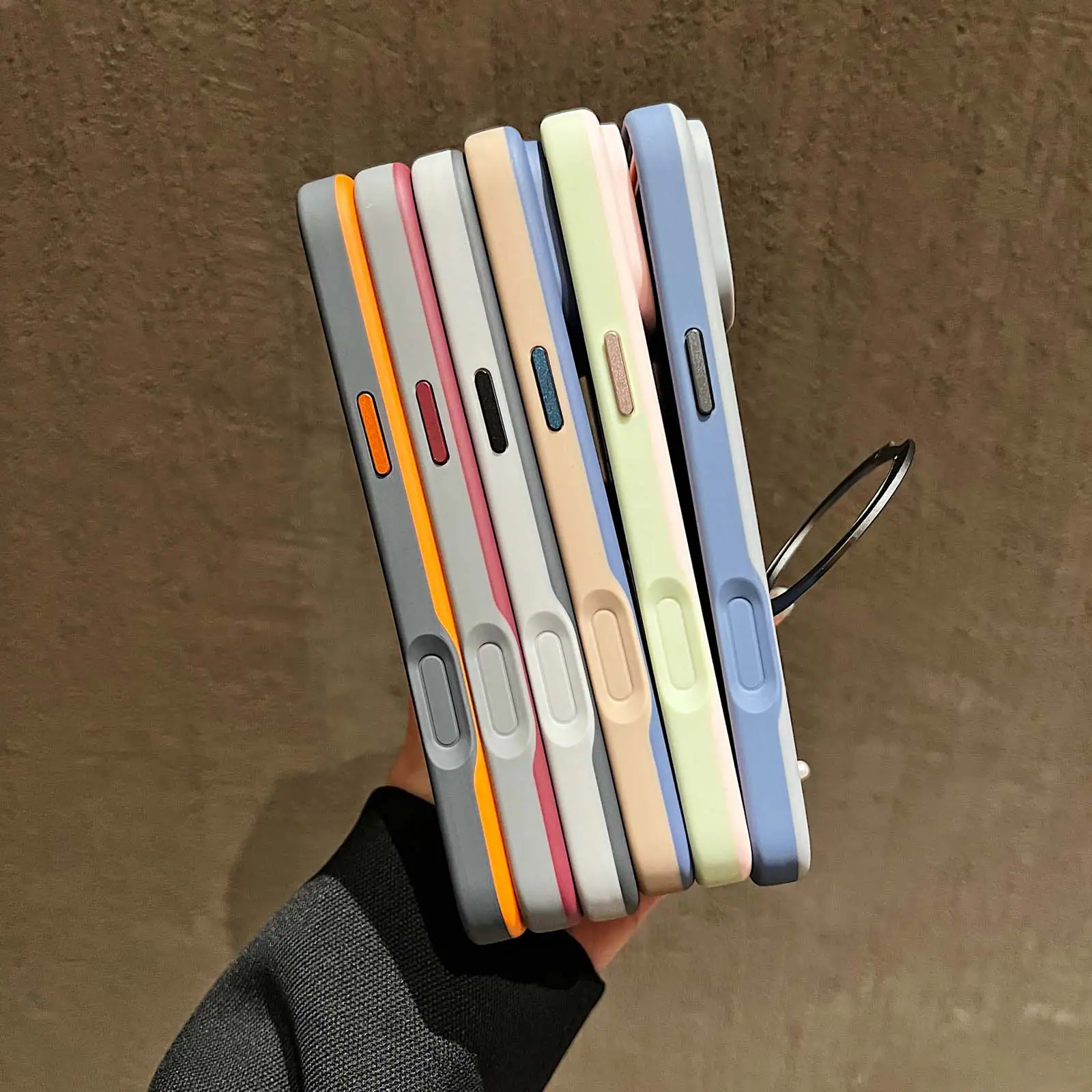Left. Dteck - Magnetic Case for Apple iPhone 17 Pro with Hidden Ring Stand, Slim Shockproof Mesh Cooling Cover Built-in Lens Film - Orange.