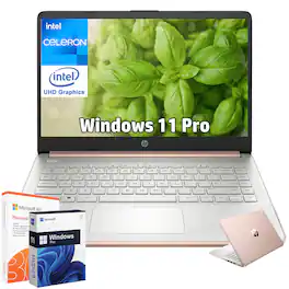 HP - 14" HD Laptop - Intel Celeron N4120 - 8GB RAM 384GB Storage - Windows 11 Pro w/ 1-Year Microsoft 365 - Rose Gold