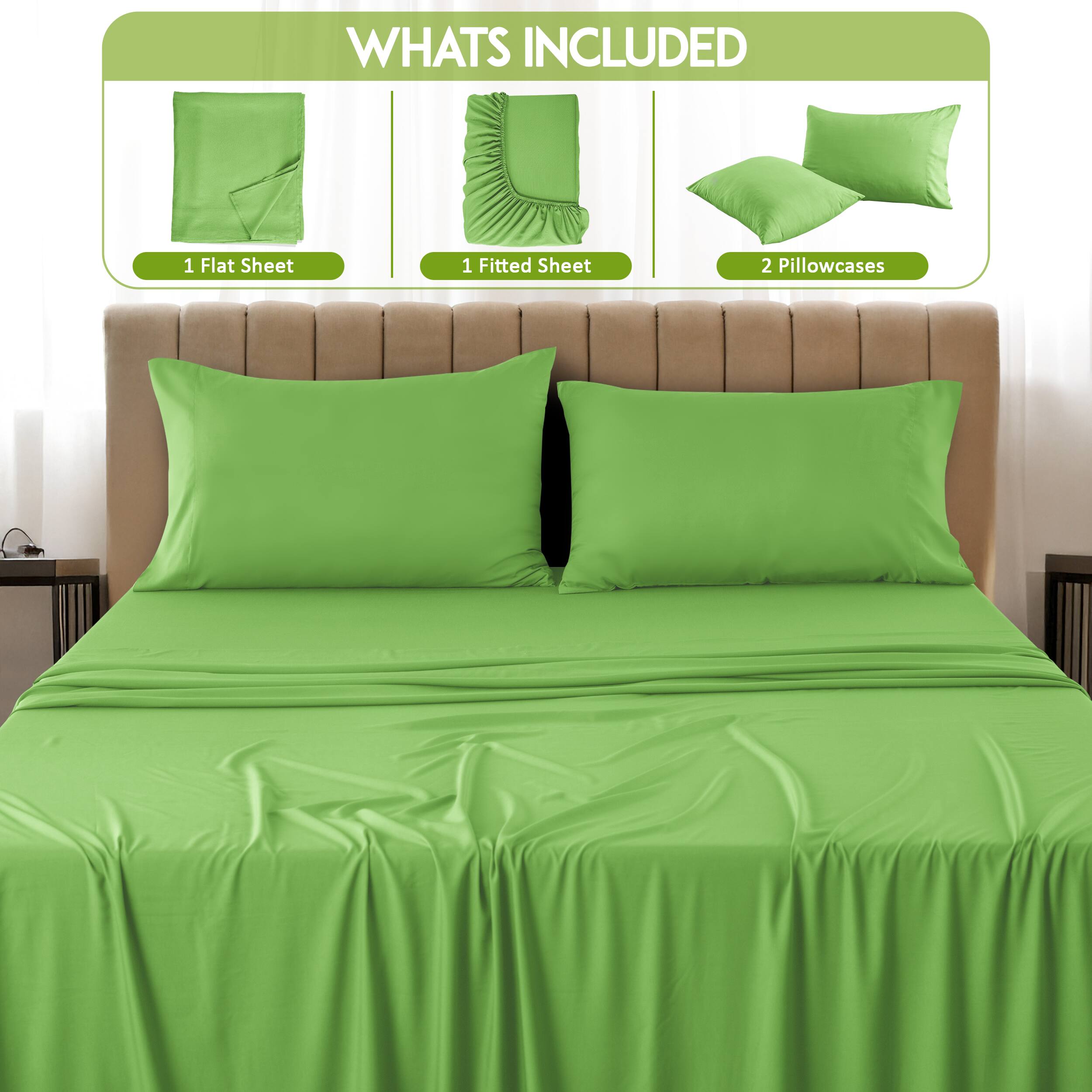 What's Included

1 Flat Sheet  
1 Fitted Sheet  
2 Pillowcases