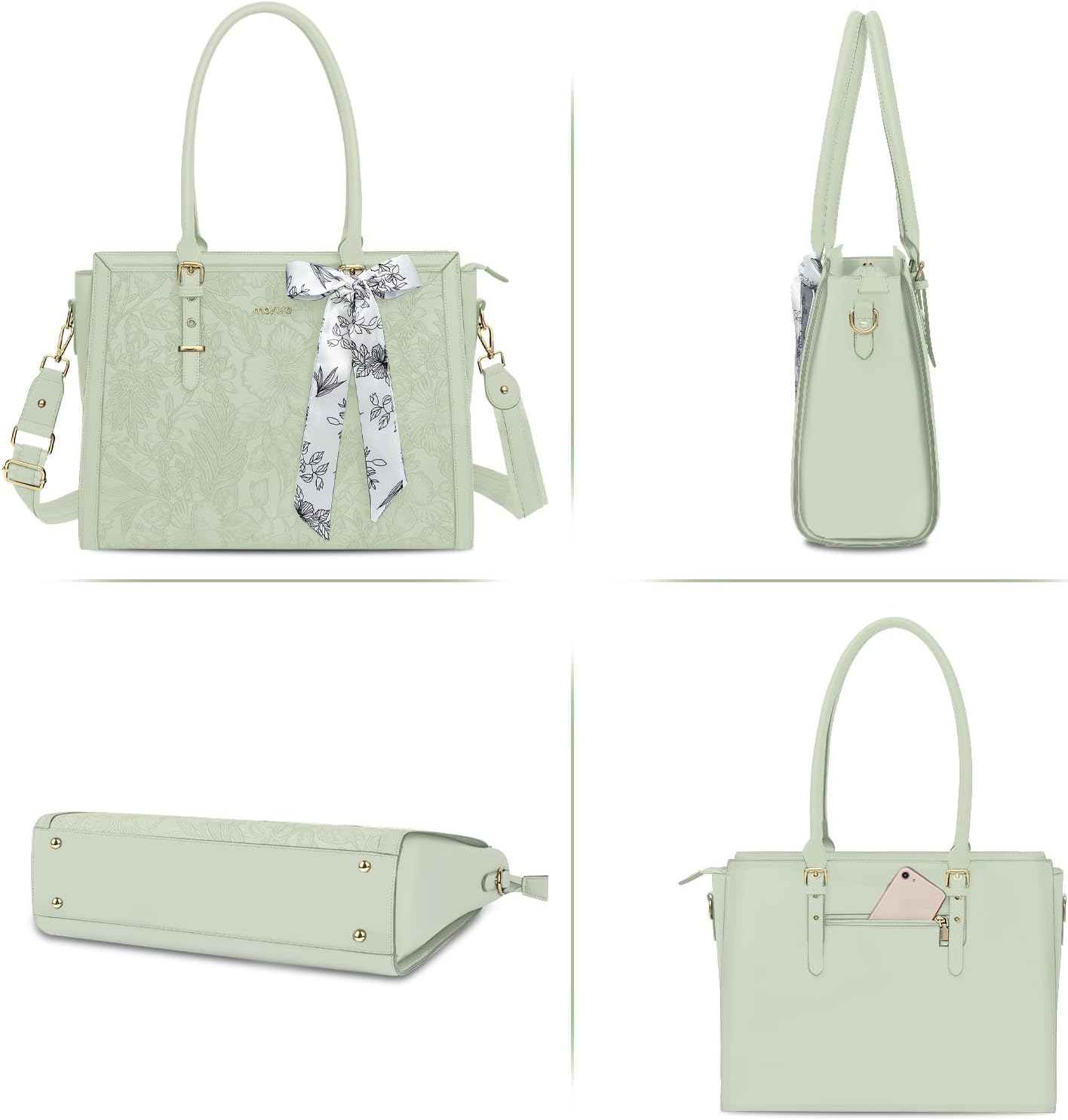 Alt View 3. mosiso - Laptop Bag for Women 17-17.3 inch PU Leather Tote Bag Work Briefcase Computer Bags - Sage Green.
