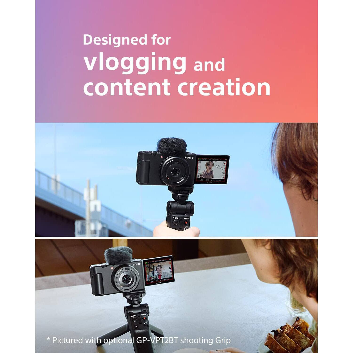 Designed for vlogging and content creation

* Pictured with optional GP-VPT2BT shooting Grip