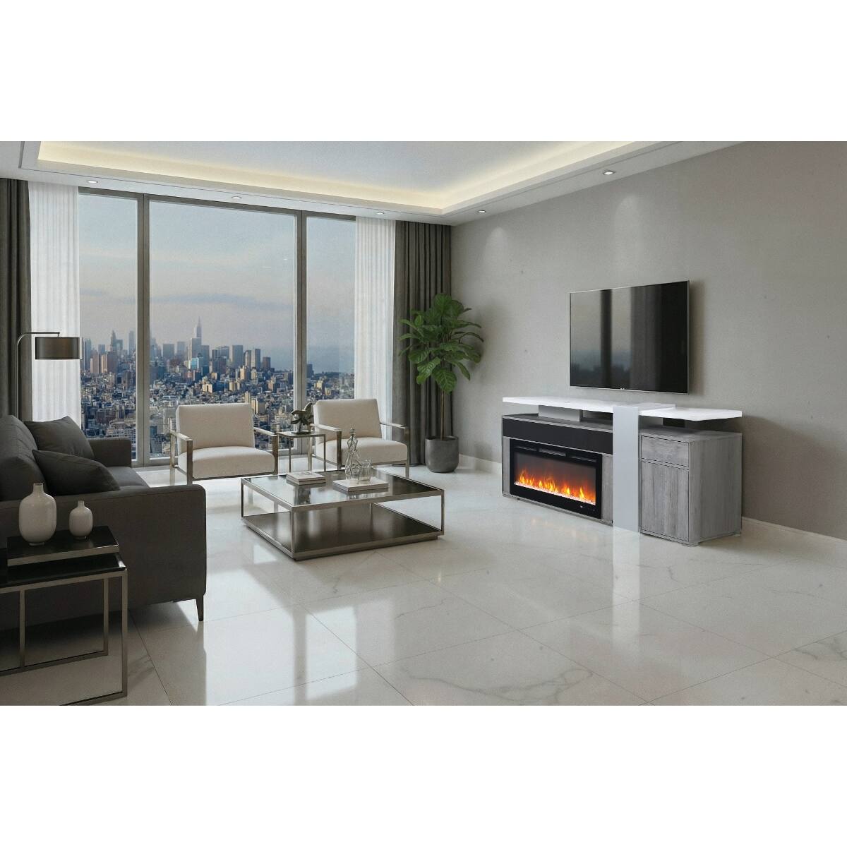 Alt View 5. Loheer - Loheer 76 inch grey entertainment center electric fireplace with bluetooth speaker - Grey.