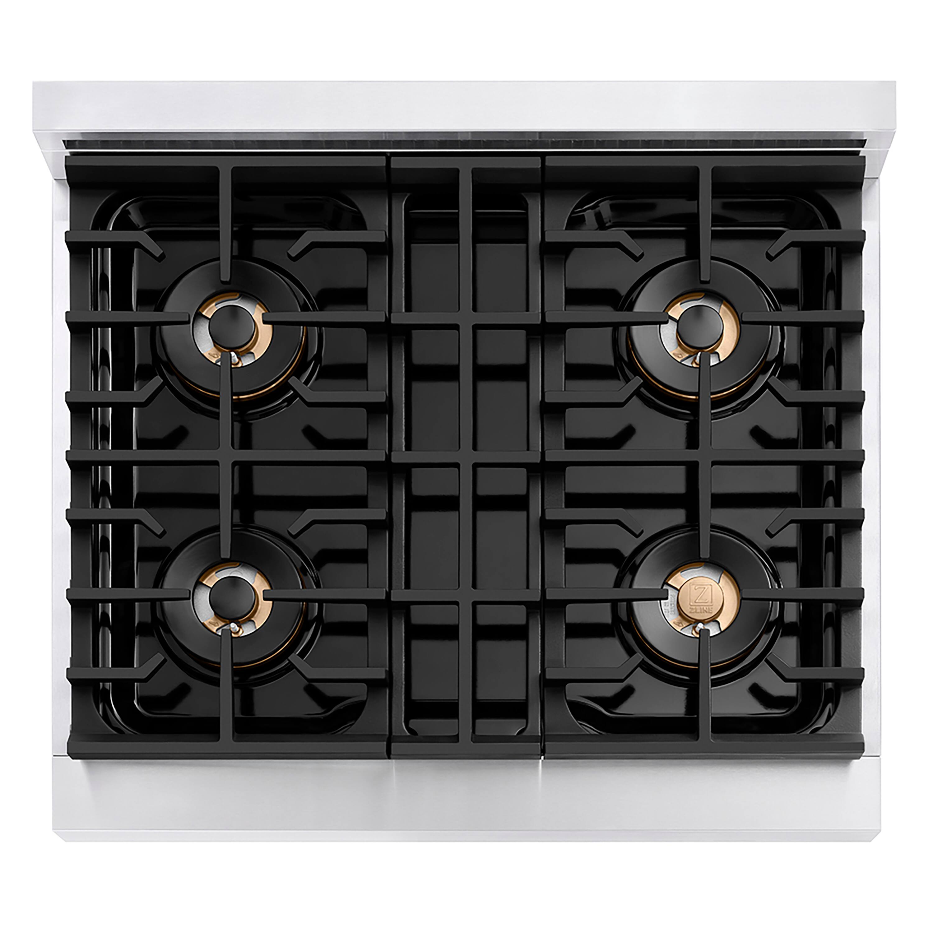Left. ZLINE - ZLINE 30 in. 4.2 cu. ft. Freestanding Paramount Dual Fuel Range w/ DuoPro Cooktop and Electric Oven w/ Black Matte Door - Black Matte.