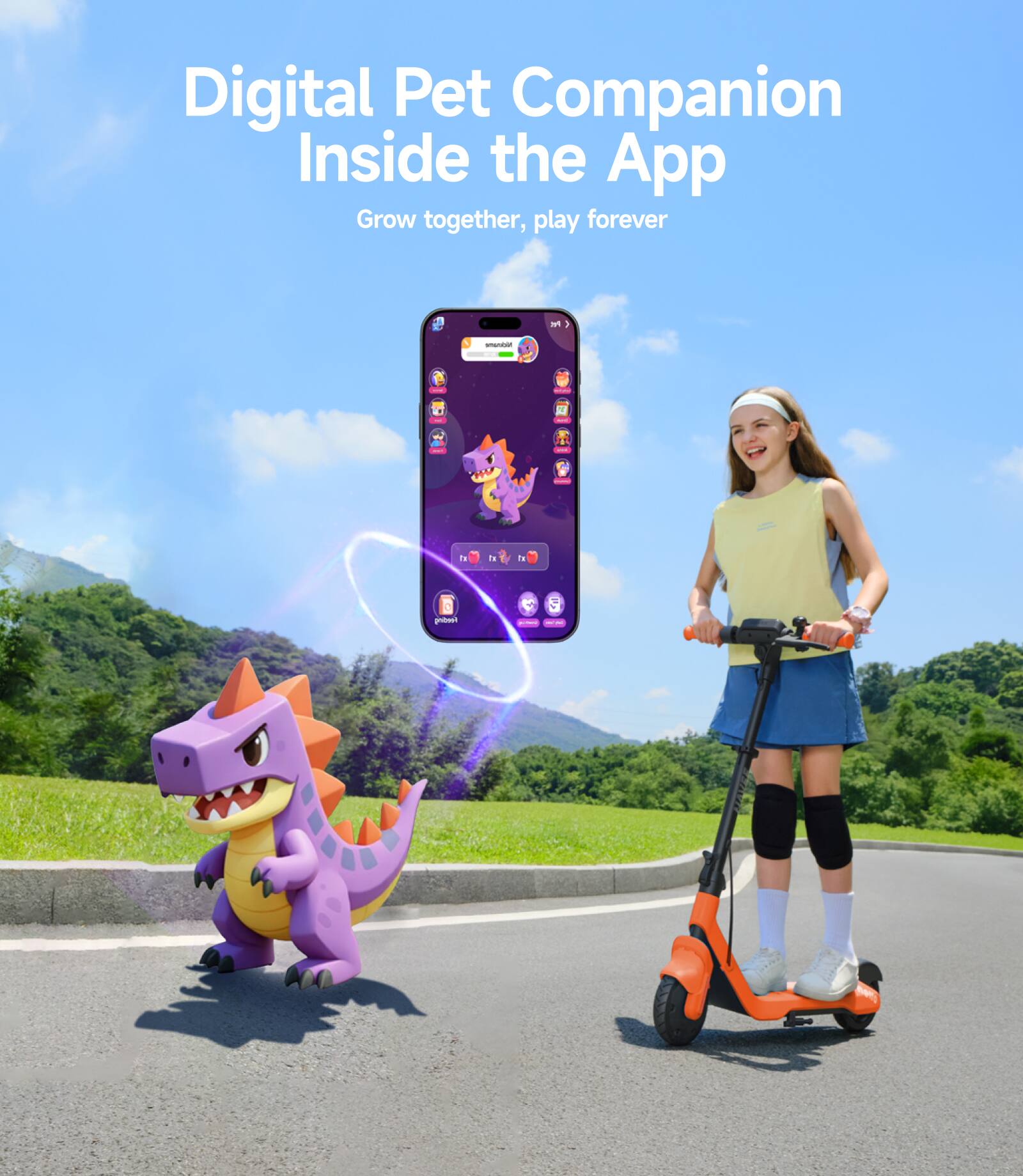 Digital Pet Companion Inside the App  
Grow together, play forever