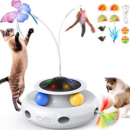 Pawtners - 4-in-1 Interactive Cat Toy with Fluttering Butterfly, Track Balls, Ambush Feather, Rechargeable for Cats - White