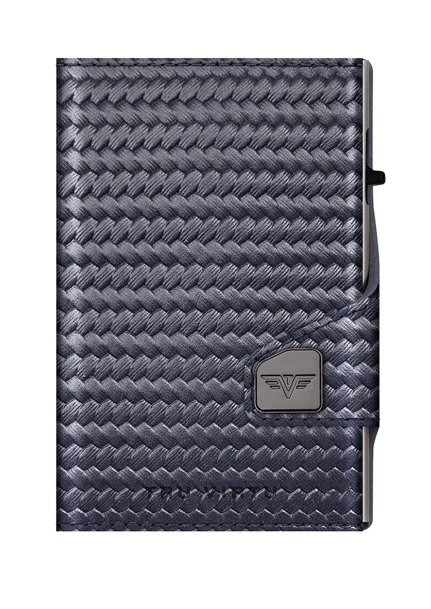 Angle. Tru Virtu - CLICK & SLIDE Knitted Carbon Wallet - Dark Blue/Silver.