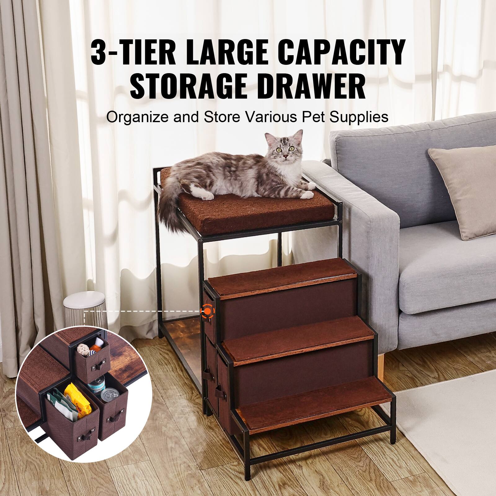 3-TIER LARGE CAPACITY STORAGE DRAWER  
Organize and Store Various Pet Supplies