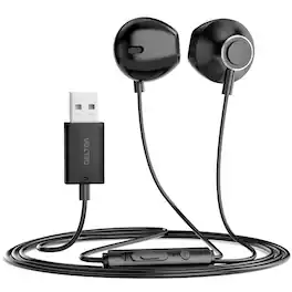 Delton - 10E USB A Wired Computer Headset with Microphone, 8ft Cord (DWH10E) - Black