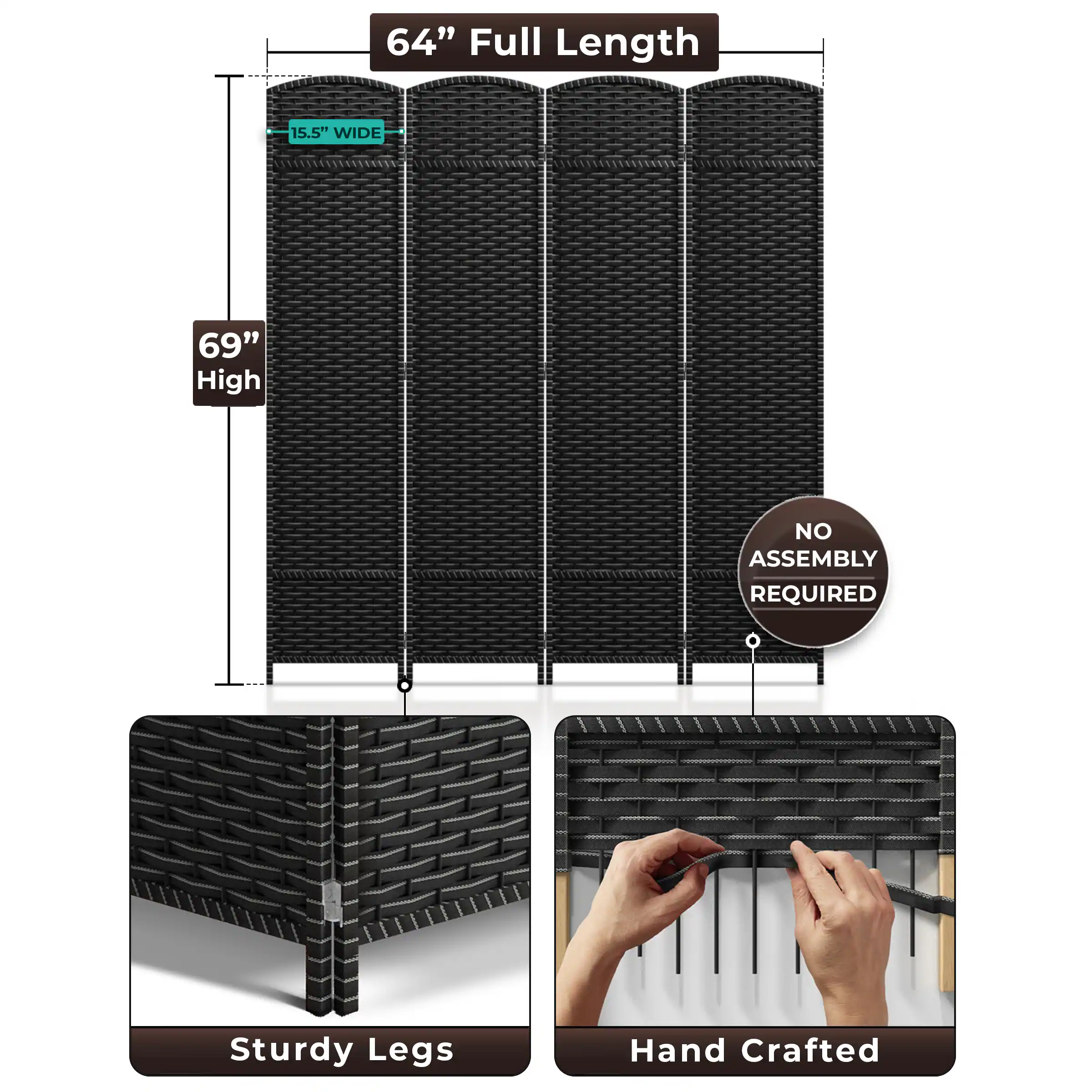 64" Full Length  
15.5" Wide  
69" High  
NO ASSEMBLY REQUIRED  
Sturdy Legs  
Hand Crafted