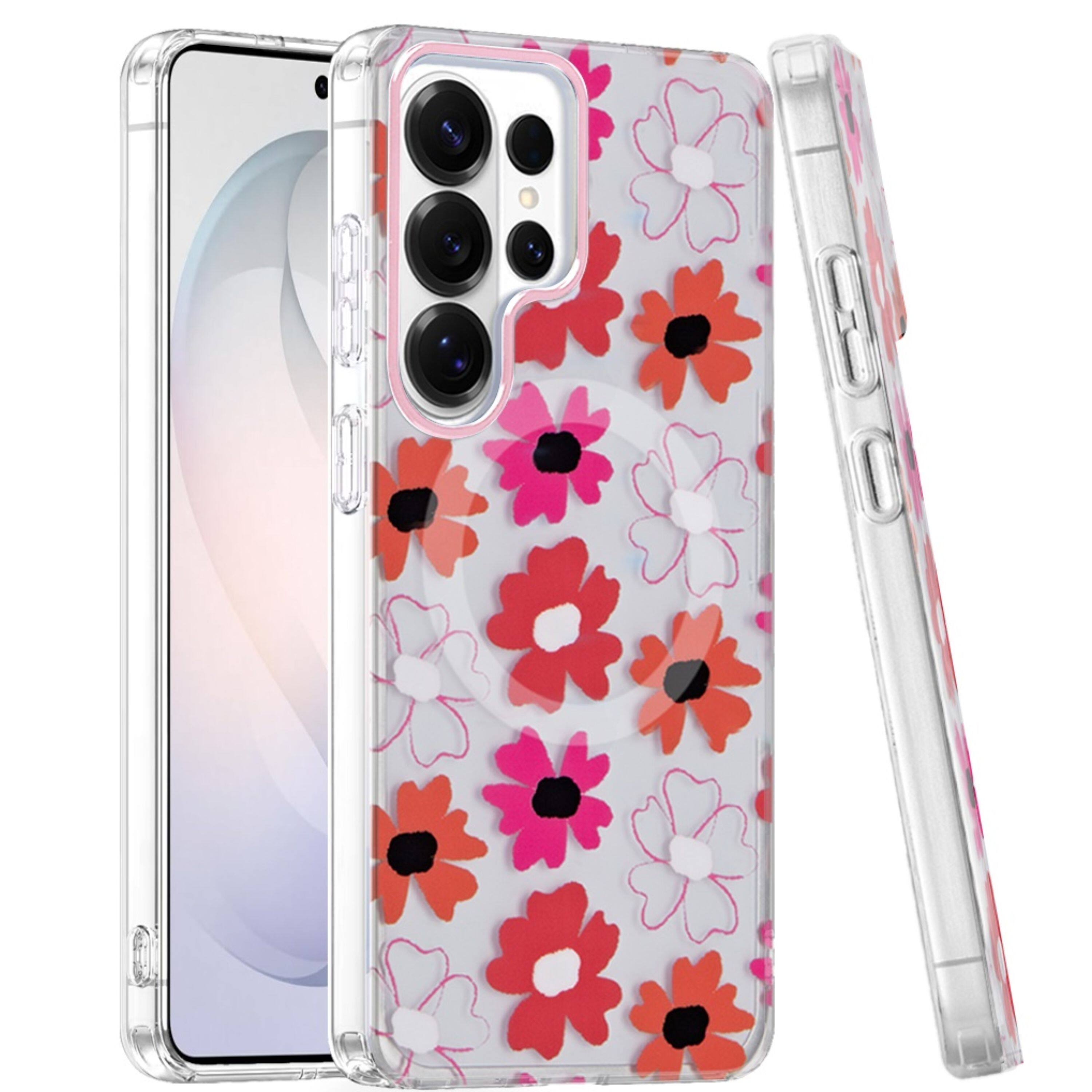 Left. Kitcheniva - Dual Layer Magnetic Circle Case With Tempered Glass For Samsung Galaxy S26 Ultra Vibrant Floral - Multicolor.