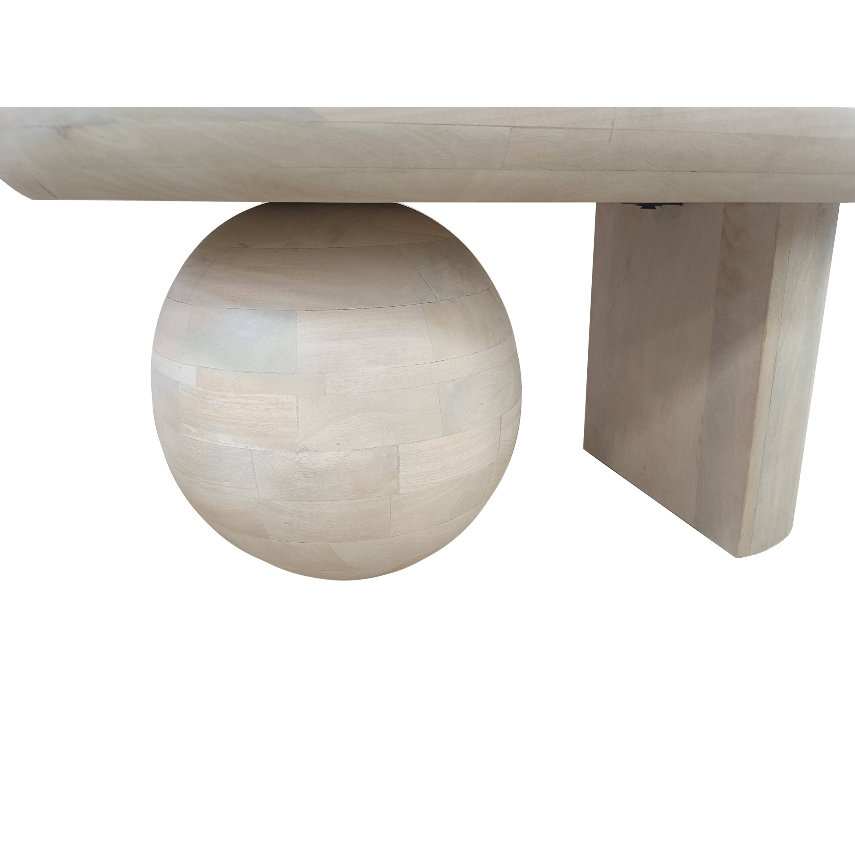 Back. Manhattan Lane - 38 Inch Coffee Table, Oblong Mango Wood Top with a Modern Ball Leg - White.