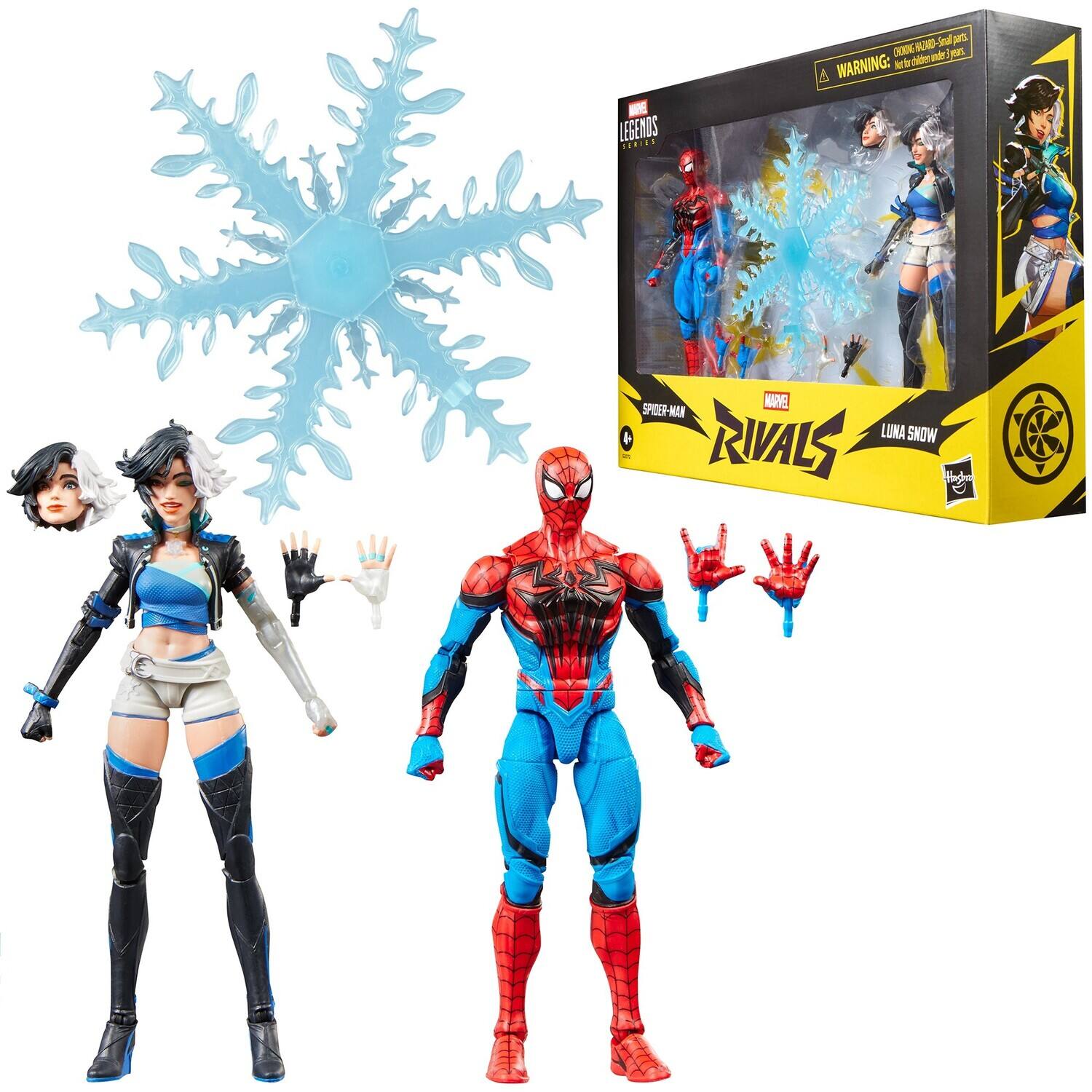 WARKE LEGENDS SERIES  
suelyeus-20263000 Small parts CHOONE No.foo bilden uoder3years. 210% WARNING:  
MARVEL SPIDER-MAN 4 RIVALS LUNA SNOW