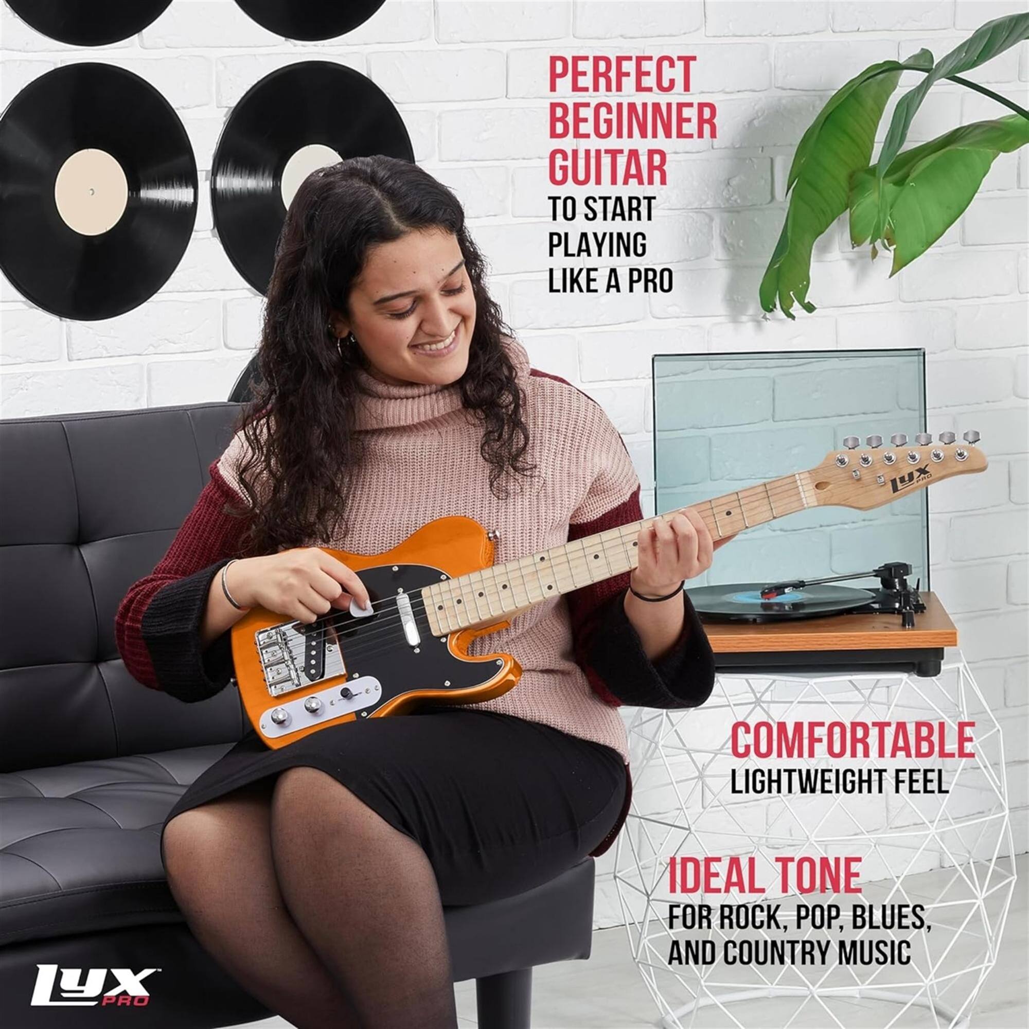 PERFECT BEGINNER GUITAR TO START PLAYING LIKE A PRO, COMFORTABLE LIGHTWEIGHT FEEL, IDEAL TONE FOR ROCK, POP, BLUES, AND COUNTRY MUSIC