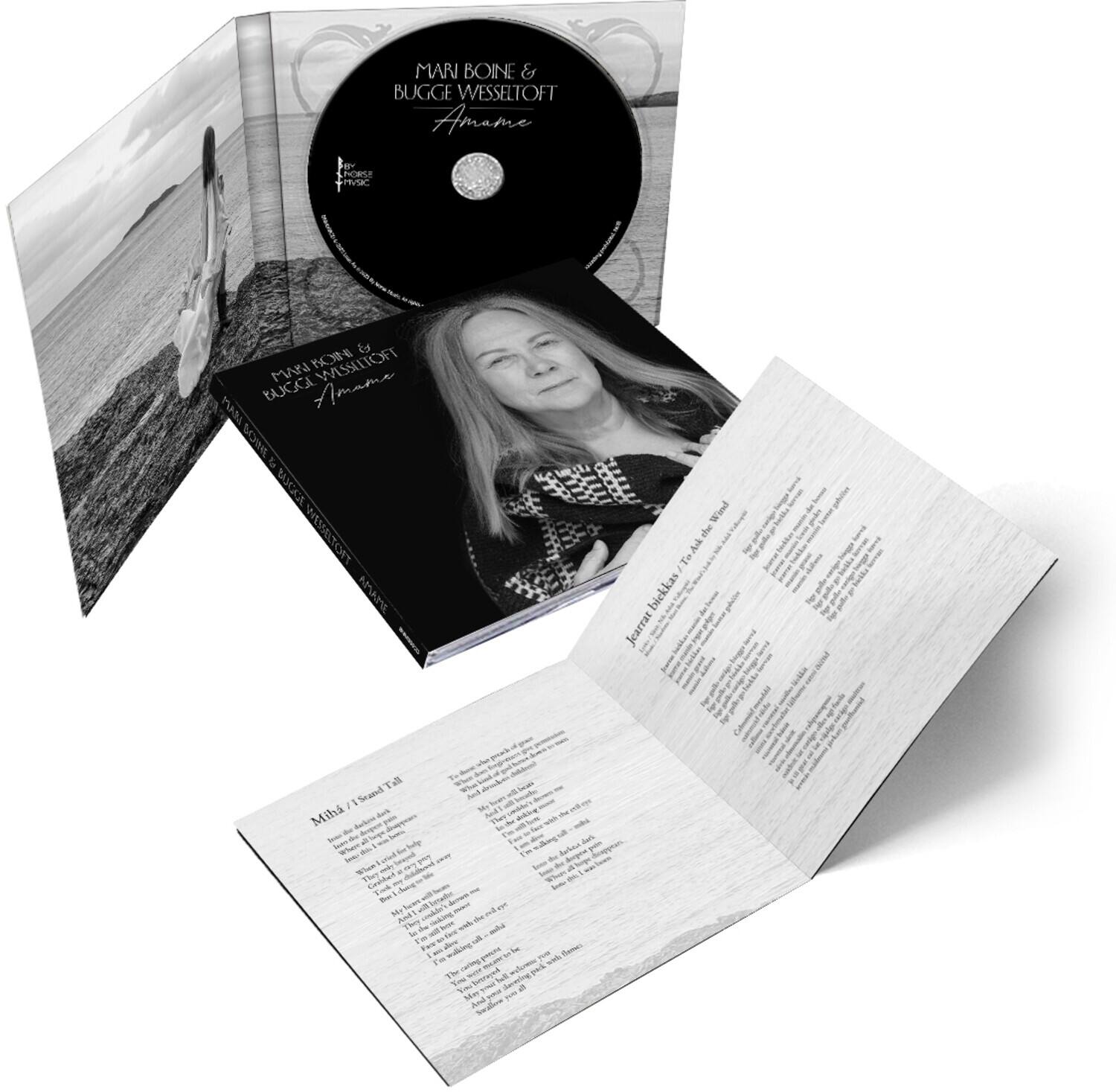 MARI BOINE & BUGGE WESSELTØFT  
Amame  

MARI BOINE & BUGGE WESSELTØFT  
Amame  

Mikha / Sámi Tall  

[The rest of the text is not fully legible and appears to be lyrics or additional information related to the album.]