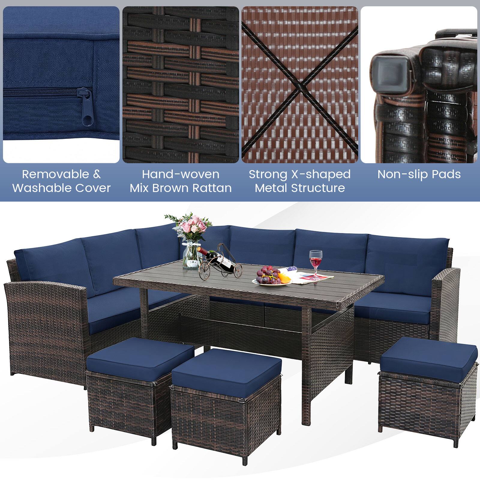 Removable & Washable Cover  
Hand-woven Mix Brown Rattan  
Strong X-shaped Metal Structure  
Non-slip Pads