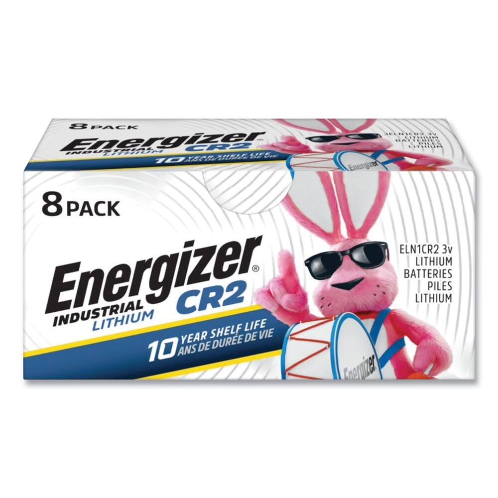 8 PACK  
Energizer CR2  
INDUSTRIAL LITHIUM  
10 YEAR SHELF LIFE  
10 ANS DE DURÉE DE VIE  

ELNCR2 3V  
BATTERIES  
LITHIUM  
PILES  
LITHIUM