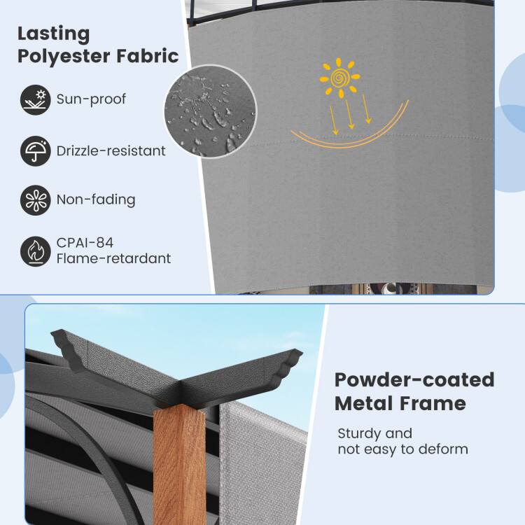 Lasting Polyester Fabric
- Sun-proof
- Drizzle-resistant
- Non-fading
- CPAI-84 Flame-retardant

Powder-coated Metal Frame
- Sturdy and not easy to deform