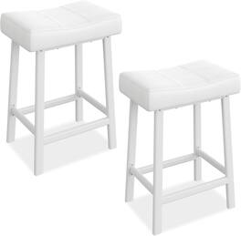 GARVEE - 24 Inch Backless Saddle Barstools Set of 2, Counter Height Upholstered Padded Barstools with Curved Surface - White