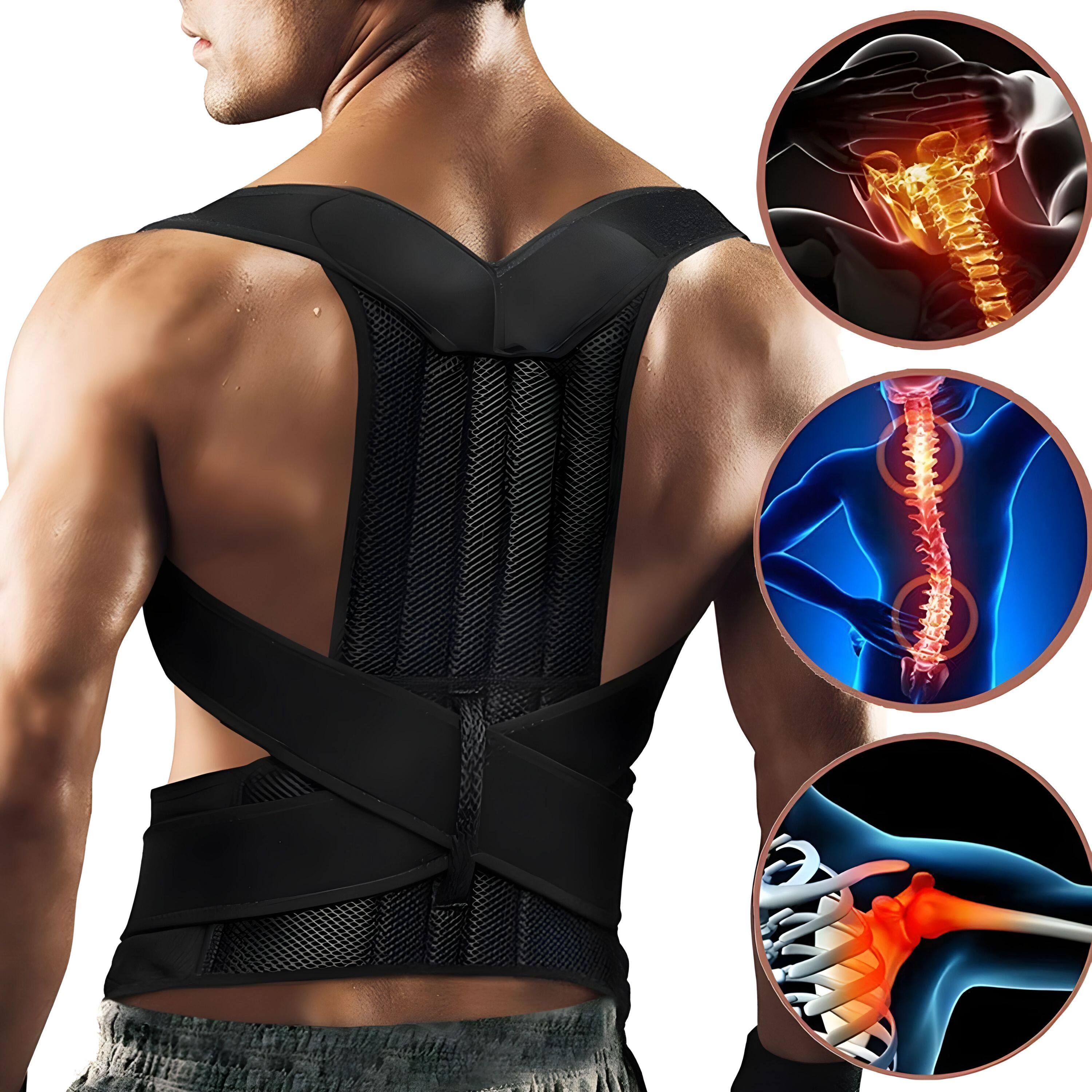 Alt View 1. Kitcheniva - Adjustable Posture Corrector Low Back Support Shoulder Brace Belt Medium - Black.