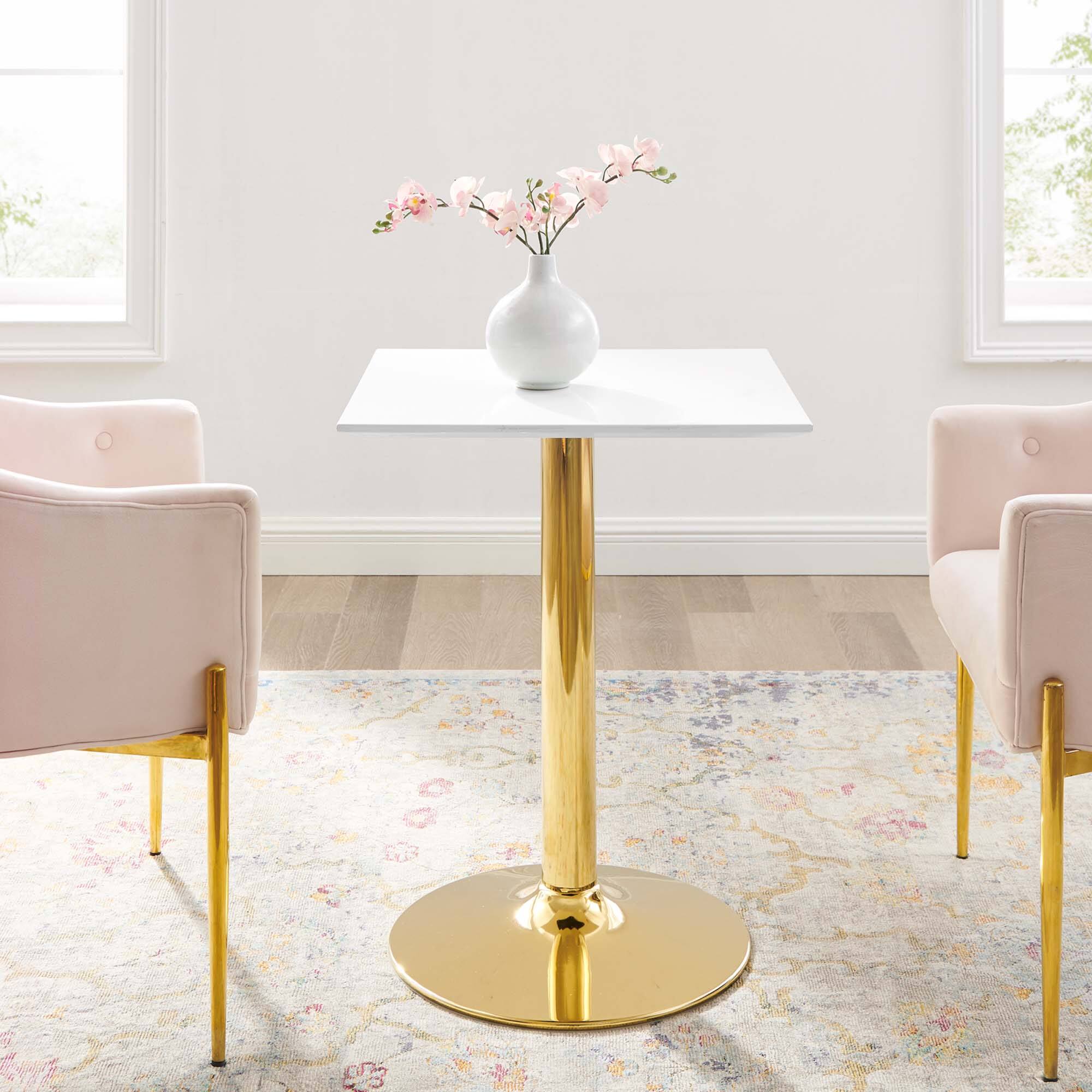 Verne 24" Square Dining Table by Modway - Gold White