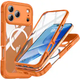 Dteck - Magnetic Case for iPhone 17 Pro Max with Built-in Screen Protector,Compatible with MagSafe,Military-Grade Protection - Orange