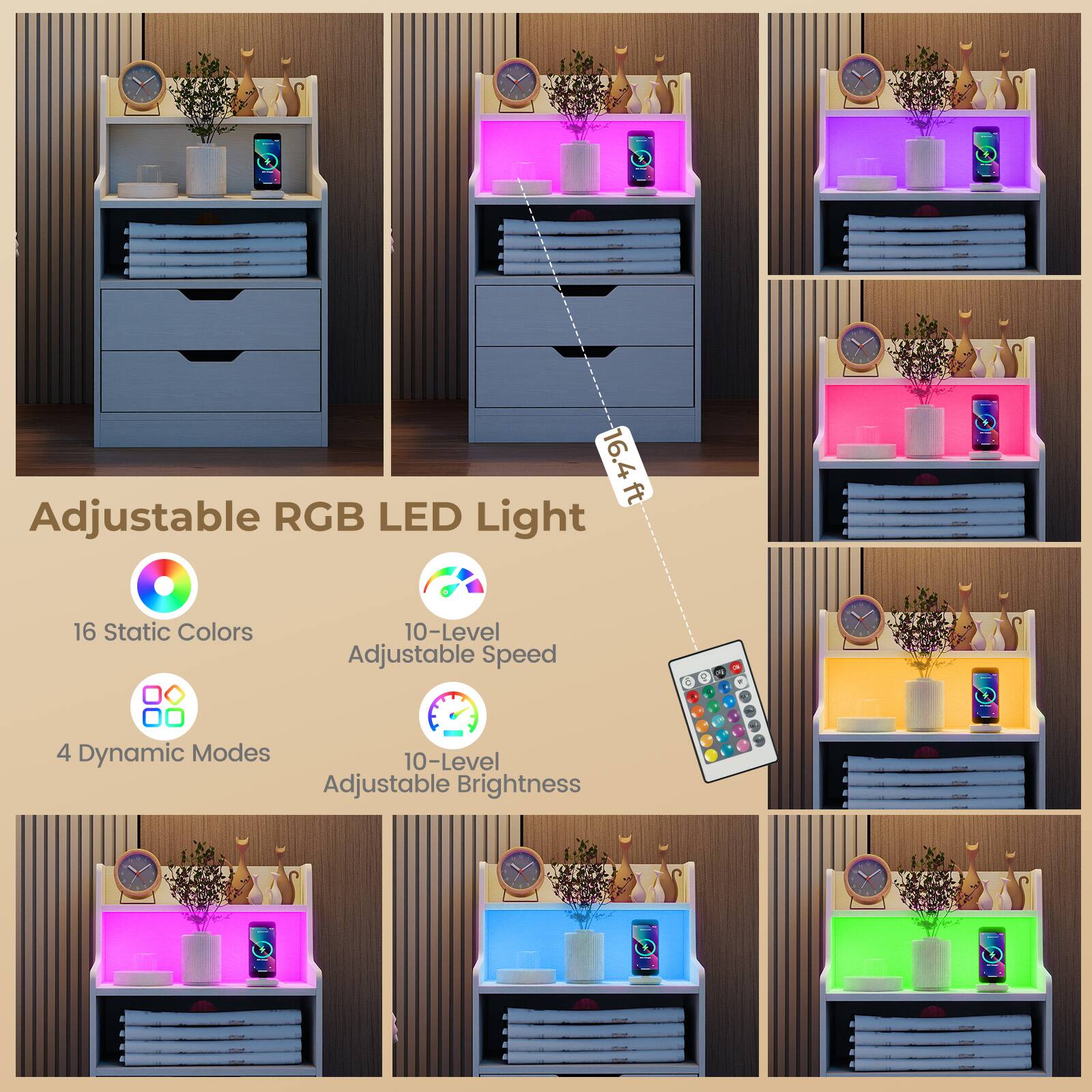 Adjustable RGB LED Light

16 Static Colors

10-Level Adjustable Speed

4 Dynamic Modes

10-Level Adjustable Brightness