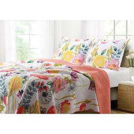 Hivvago - King size 3-Piece Cotton Quilt Set with Multi-Color Floral Pattern - Multicolor